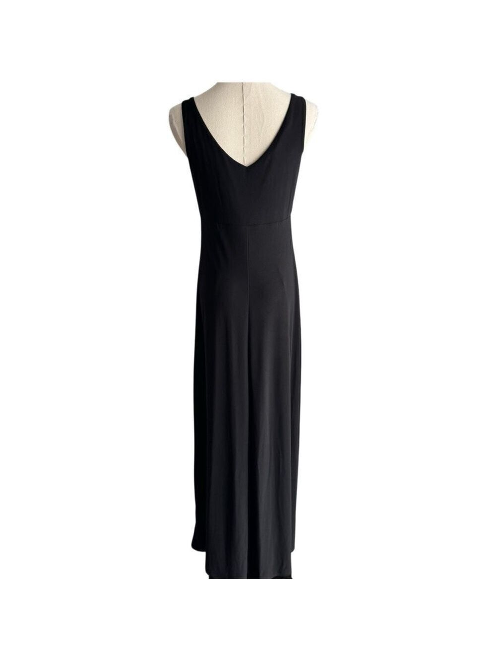 Black Beaded Maxi Dress Sz 2 XS Sleeveless V-Neck Boho Glam Evening Gown Party - Picture 10 of 15